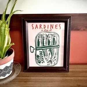 Retro Sardines in Olive Oil Tin Canvas Print Kitchen Wall Art Framed Italy Ocean